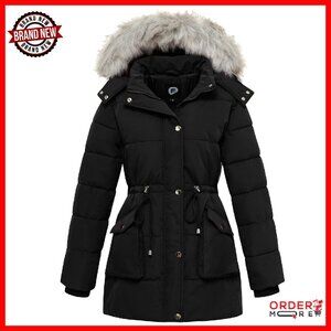 Women's Winter Hooded Down Puffer Coat Waterproof Parka with Removable Fur